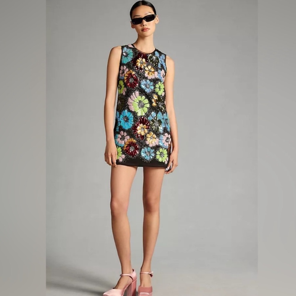 Le Superbe Night Shifter Sequin Floral Mini Dress Size 6